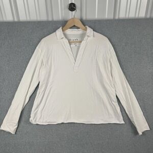Frank & Eileen Top Womens XS White Popover Henley Jersey Collared Cotton V Neck